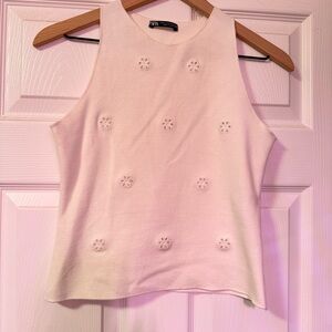 Zara White Crop Tank Floral Cutouts Summer Chic medium